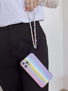 彩虹條紋手機外殼帶串珠手機掛繩 - 彩色 - 查看 3