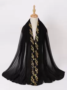 1 件亮片装饰优雅丝滑适合派对雪纺围巾头巾、发带、头带非常适合装扮您的情人节 - 黑色 - 查看 1