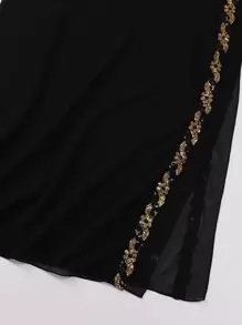 1 件亮片装饰优雅丝滑适合派对雪纺围巾头巾、发带、头带非常适合装扮您的情人节 - 黑色 - 查看 3