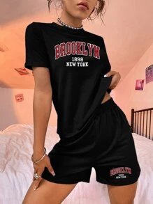 SHEIN Unity Letter Graphic Tee & Shorts - Black - View 4