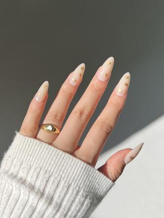 24 件长杏仁假指甲、1 件指甲锉和 1 片胶带，用于指甲上，美甲用品，指甲