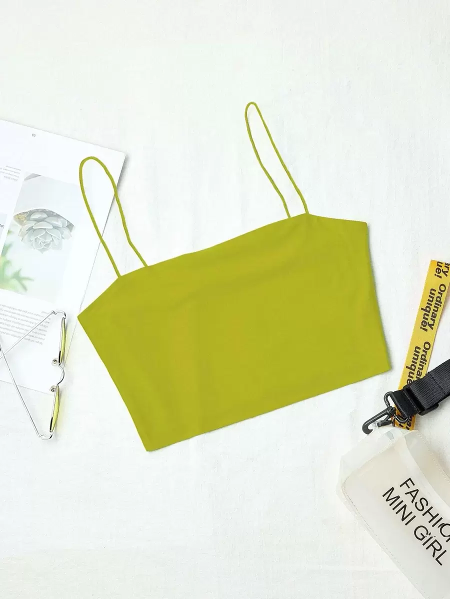 SHEIN Unity Top corto de tirantes unicolor delgado - Verde Lima - Ver 1