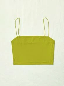 SHEIN Unity Top corto de tirantes unicolor delgado - Verde Lima - Ver 2