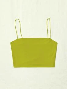 SHEIN Unity Top corto de tirantes unicolor delgado - Verde Lima - Ver 5