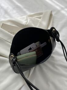 Túi vai màu trơn Có thể điều chỉnh được Đúng mốt - màu đen - Xem 6