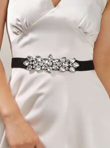 Rhinestone Decor Skinny Belt - White - View 1