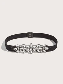 Rhinestone Decor Skinny Belt - White - View 2