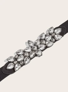 Rhinestone Decor Skinny Belt - White - View 3