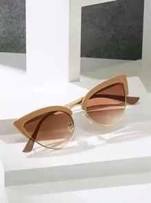 女士时尚猫眼时尚眼镜 - 卡其色 - 查看 2