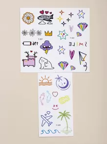 Beauty Sticker 3張卡通圖案紋身貼紙 - 彩色 - 查看 2