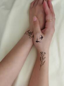 4 tờ/bộ Miếng dán hình hoa và bướm nghệ thuật đường nét cho ngón tay, cổ tay hoặc các vùng nhỏ khác - màu đen - Xem 4