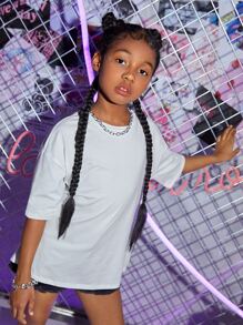 SHEIN Girls Slogan & Expression Print Drop Shoulder Tee - White - View 5