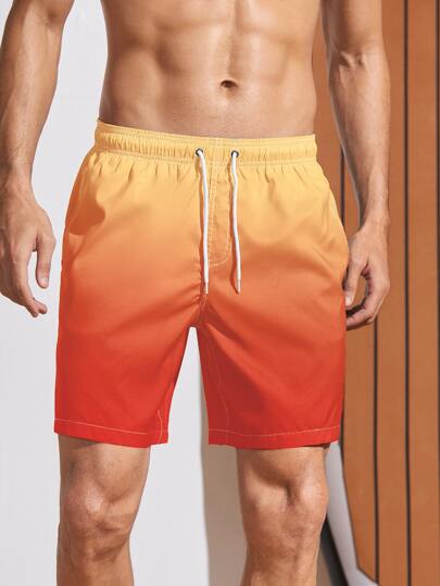 Guys Ombre Drawstring Waist Swim Trunks