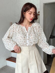 DAZY Ditsy Floral Button Front Blouse - White - View 2