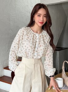 DAZY Ditsy Floral Button Front Blouse - White - View 8