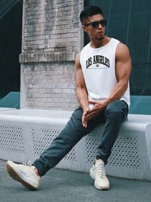 Manfinity Fitness Boyfriend Style Men Letter Graphic Sports Tank Top Workout Tops Tank Top Pack Basketball Boyfriend Style Men Joggers - White - View 6