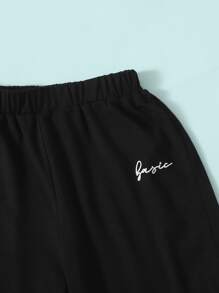 SHEIN Cậu bé Tween Đồ họa Chữ cái Khối màu Áo thun Và Quần short thể thao Bộ - Màu xanh Bạc hà - Xem 4