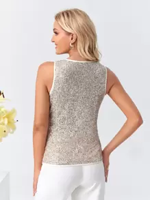 亮片背心上衣 - 杏色 - 查看 2