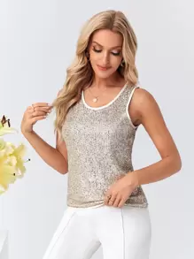 亮片背心上衣 - 杏色 - 查看 5