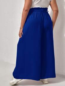 Calvaya Plus Paperbag Waist Tie Front Wide Leg Trousers - Royal Blue - View 2