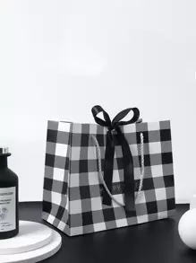 1 túi giấy gói quà có ruy băng, túi quà tặng vải gingham đen trắng đơn giản có thể tái sử dụng có ruy băng sợi nhỏ cho ngày lễ tình nhân - Đen và trắng - Xem 1