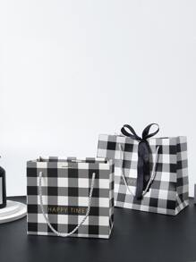 1 túi giấy gói quà có ruy băng, túi quà tặng vải gingham đen trắng đơn giản có thể tái sử dụng có ruy băng sợi nhỏ cho ngày lễ tình nhân - Đen và trắng - Xem 2