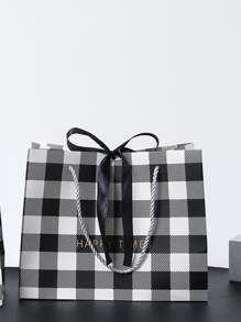 1 túi giấy gói quà có ruy băng, túi quà tặng vải gingham đen trắng đơn giản có thể tái sử dụng có ruy băng sợi nhỏ cho ngày lễ tình nhân - Đen và trắng - Xem 5