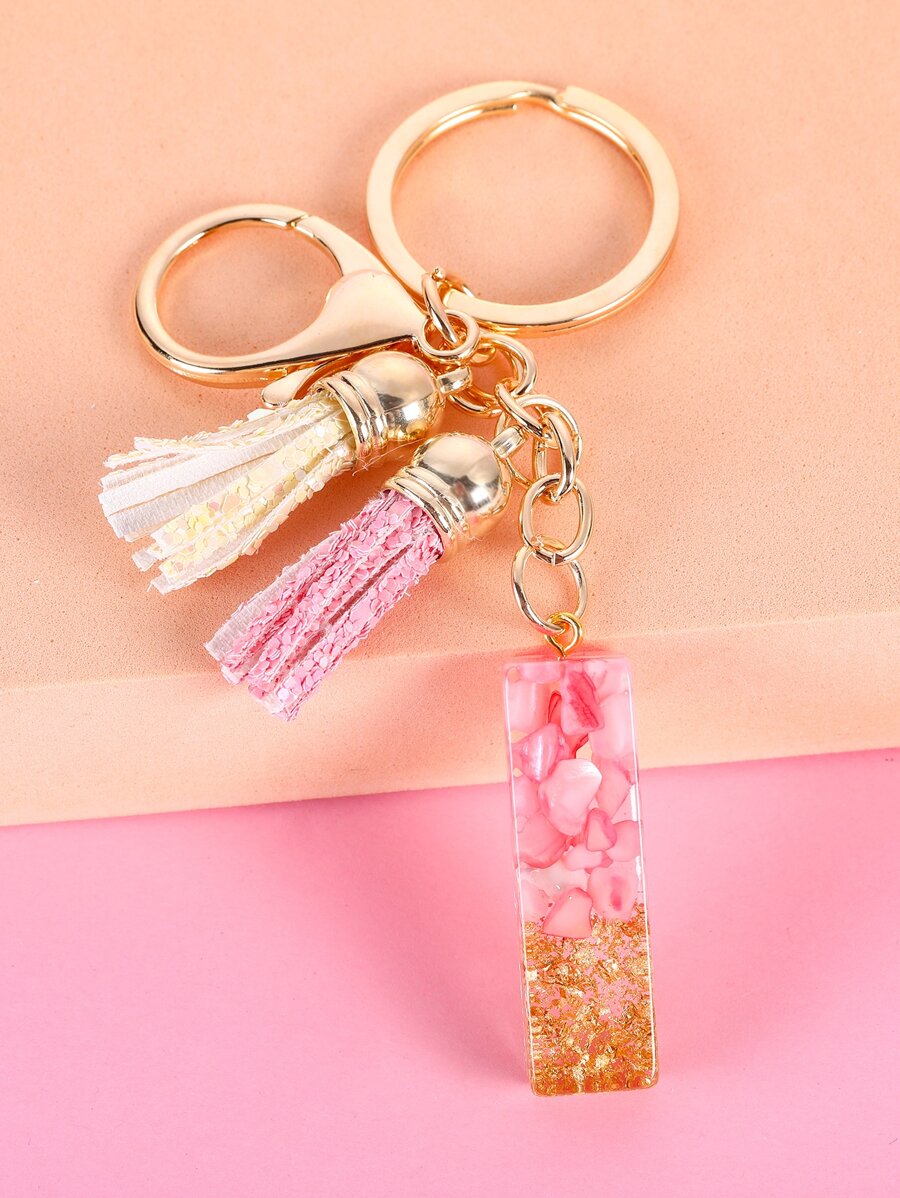 流蘇和字母墜飾鑰匙圈 - 彩色 - 查看 1