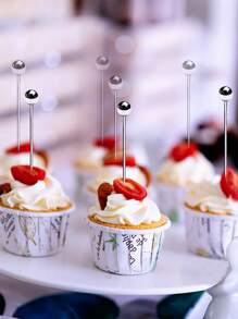 2pcs Stainless Steel Cocktail Stick, Minimalist Ball Decor Bar Spoon For Bar - Silver - View 6