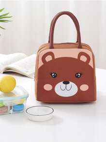 1pc Cartoon Bear Pattern Portable Insulation Lunch Bag - Brown - View 1