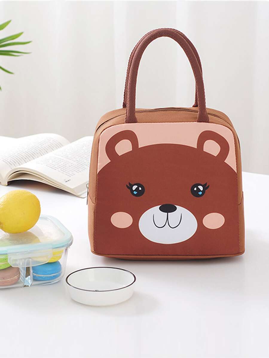 1pc Cartoon Bear Pattern Portable Insulation Lunch Bag - Brown - View 1