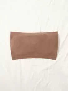 Plain Ruched Strapless Bralet - Brown - View 2