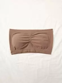 Plain Ruched Strapless Bralet - Brown - View 3