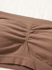 Plain Ruched Strapless Bralet - Brown - View 5