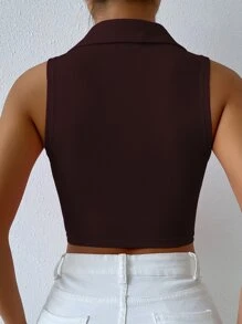 Solid Ribbed Knit Tank Top - Rust Brown - View 2
