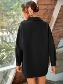 SHEIN Frenchy 1 pieza Camisa con botón de hombros caídos - Negro - Ver 2