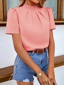 SHEIN LUNE Blusa de cuello alto de espalda con abertura de ojo - Rosa coral - Ver 5
