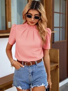 SHEIN LUNE Blusa de cuello alto de espalda con abertura de ojo - Rosa coral - Ver 4