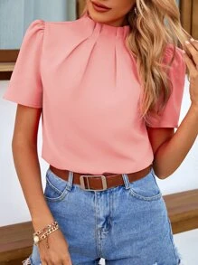 SHEIN LUNE Blusa de cuello alto de espalda con abertura de ojo - Rosa coral - Ver 6
