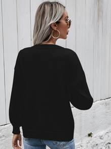 SHEIN LUNE Drop Shoulder Lantern Sleeve Cardigan - Black - View 2