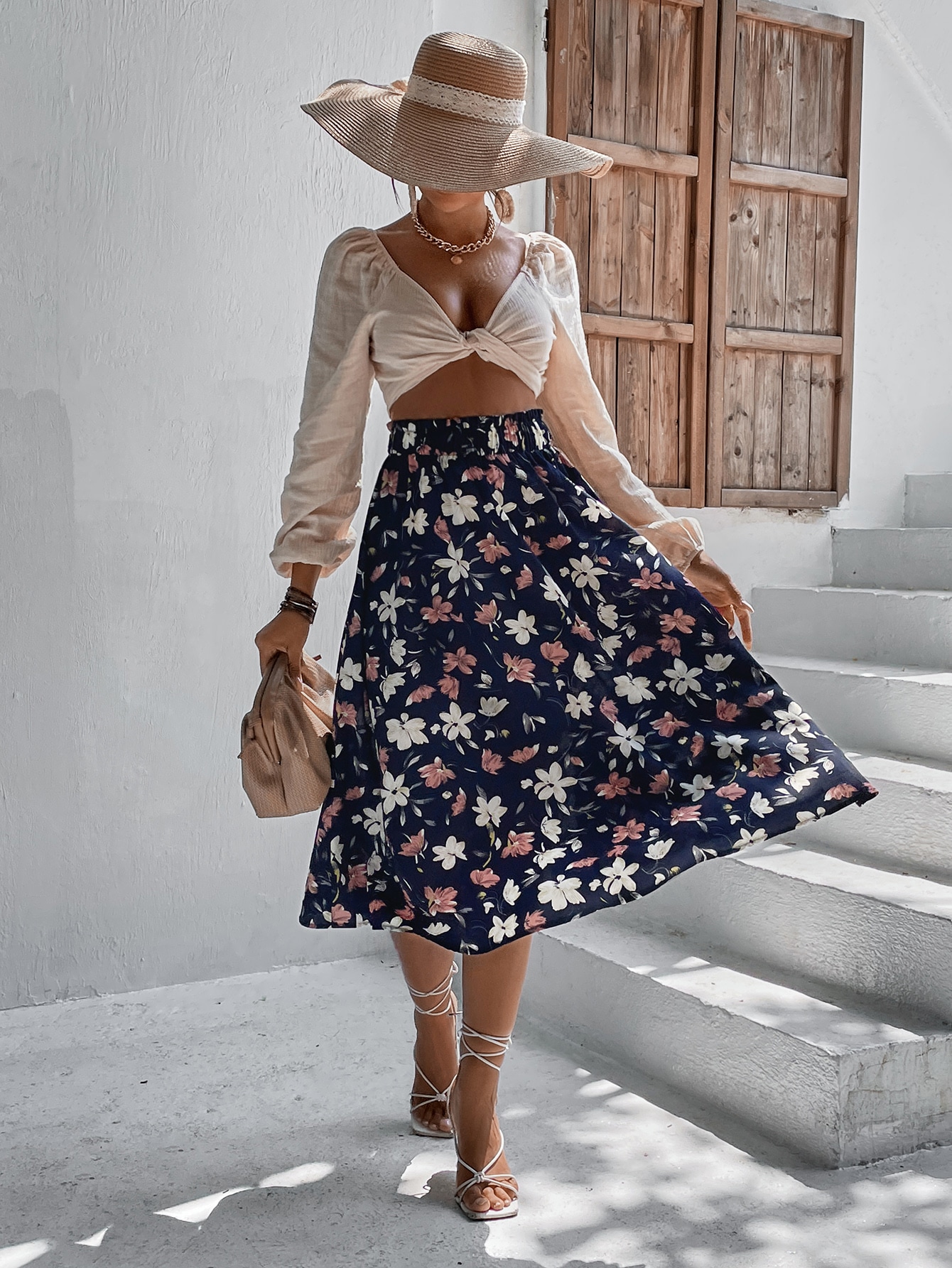 Floral Print Paper Bag Waist Skirt SHEIN USA