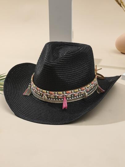 Tassel & Shell Charm Straw Hat