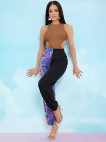 SHEIN SXY Áo liền quần ôm nữ Cắt ra màu trơn Giải trí - màu nâu - Xem 6