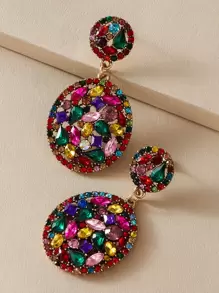 imoli Pendientes largos de color al azar con diamante de imitación oval - Multicolor - Ver 2