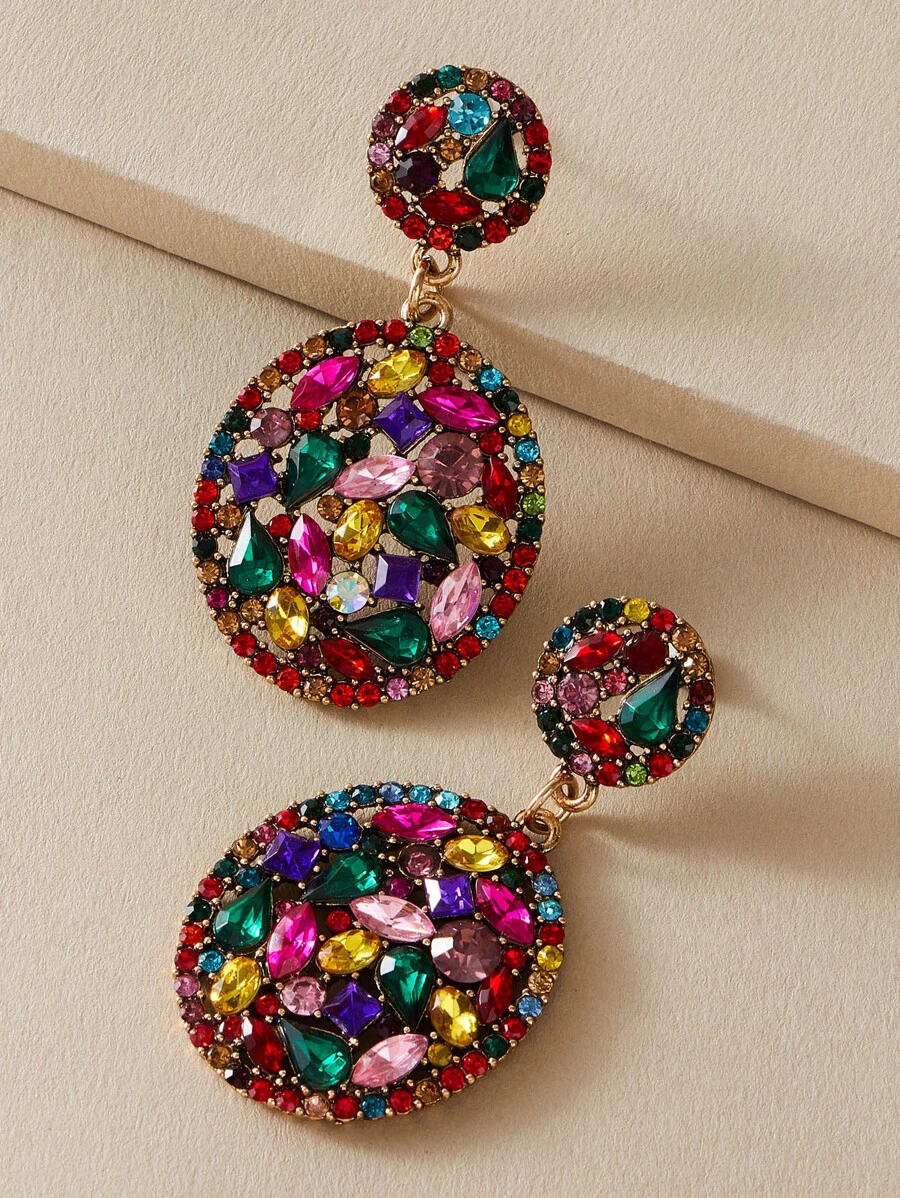 imoli Pendientes largos de color al azar con diamante de imitación oval