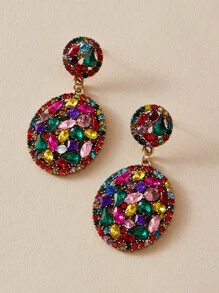 imoli Pendientes largos de color al azar con diamante de imitación oval - Multicolor - Ver 6