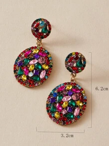 imoli Pendientes largos de color al azar con diamante de imitación oval - Multicolor - Ver 7