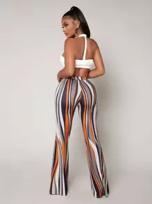 SHEIN SXY 條紋圖案高腰喇叭長褲