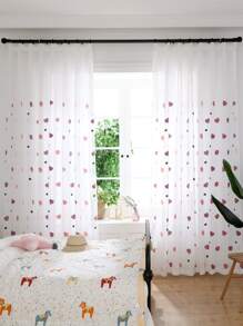 1入組愛心刺繡1片薄透創意滌綸濾光隱私透明窗簾適用於客廳和臥室 - 彩色 - 查看 1