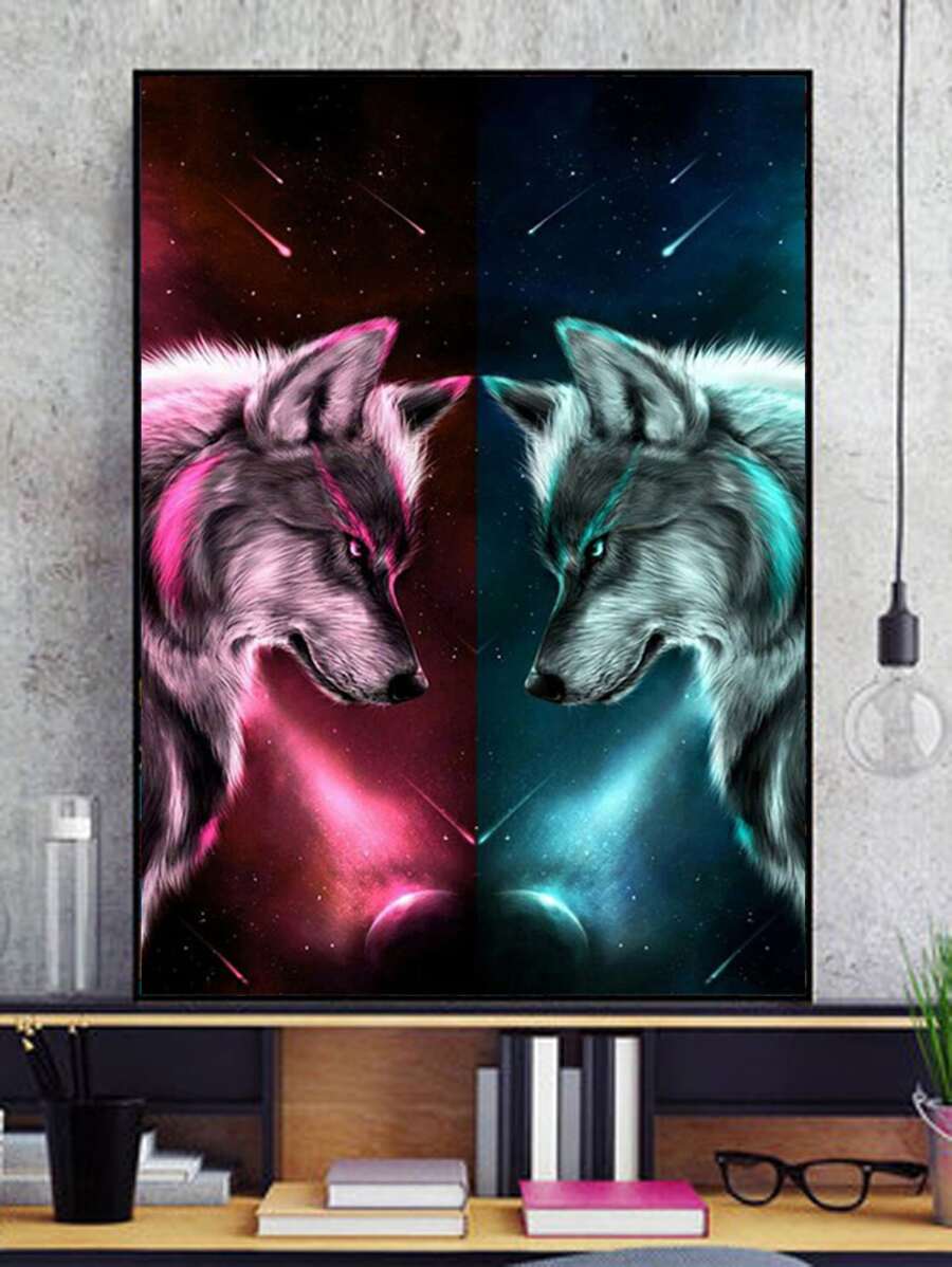 狼印花DIY鑽石畫不附框架 - 彩色 - 查看 1